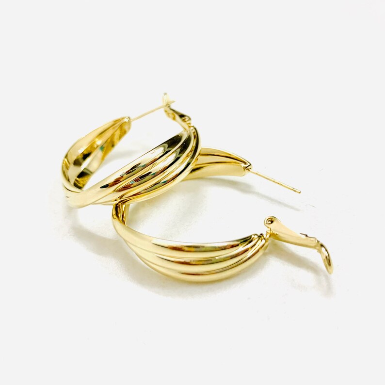 14K Gold Twist Hoop Earrings three hoop earrings small hoop Etsy