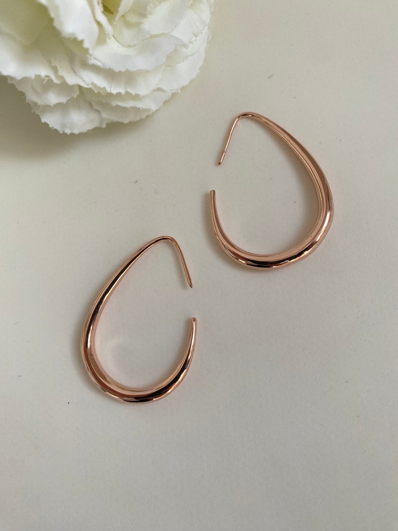 Gold-plated Teardrop hoop Earrings, Mother's day gift, Waterdrop Earrings, Large Oval Earrings, Minimalist Earring, Geometric Earrings image 4