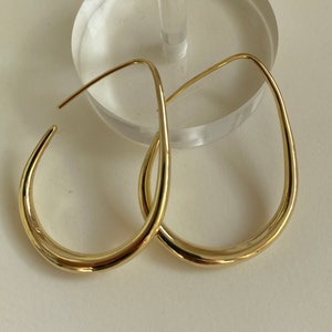 Gold-plated Teardrop hoop Earrings, Mother's day gift, Waterdrop Earrings, Large Oval Earrings, Minimalist Earring, Geometric Earrings image 5