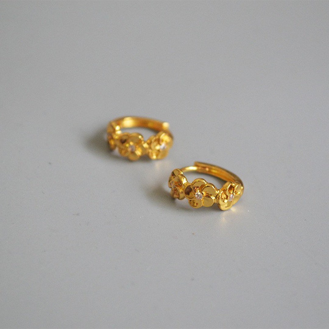 1cm 18K Vintage Gold Hoop Earrings Matte Gold Mini Hoop Etsy UK