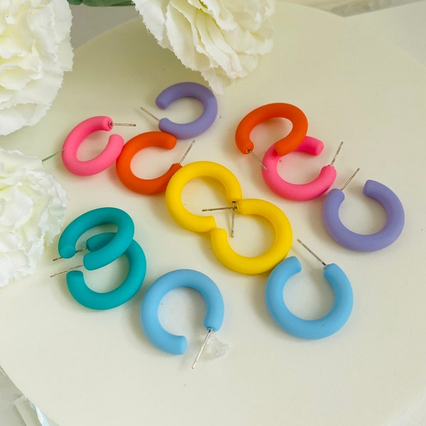 2.5cm Acrylic Matte Hoop Earrings, Colorful Hoop Studs, Candy Color Hoop Earrings; Small Hoop Earrings, Half-round Hoop Earring,