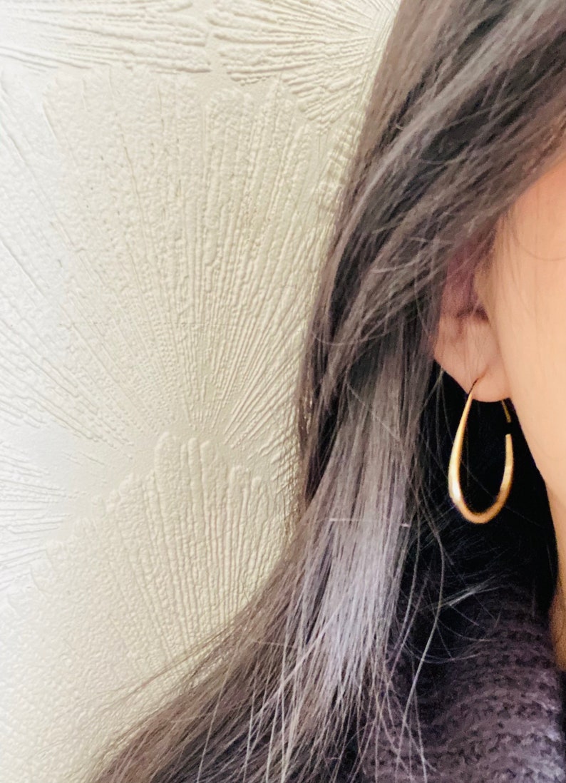 Gold-plated Teardrop hoop Earrings, Mother's day gift, Waterdrop Earrings, Large Oval Earrings, Minimalist Earring, Geometric Earrings image 9