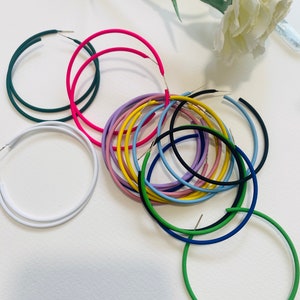 6.0cm Slim Candy Color Hoop Earrings; Colorful Metal Circle Earrings, Colorful Large Hoop Studs, Neon Big Hoop Earrings