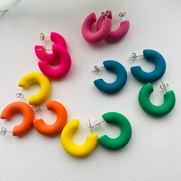 2.8cm Acrylic Hoop Earrings, Colorful Matte Hoop Studs, Candy Color Hoops, Small Hoop Earrings, Minimalist Earring, Geometric Earrings
