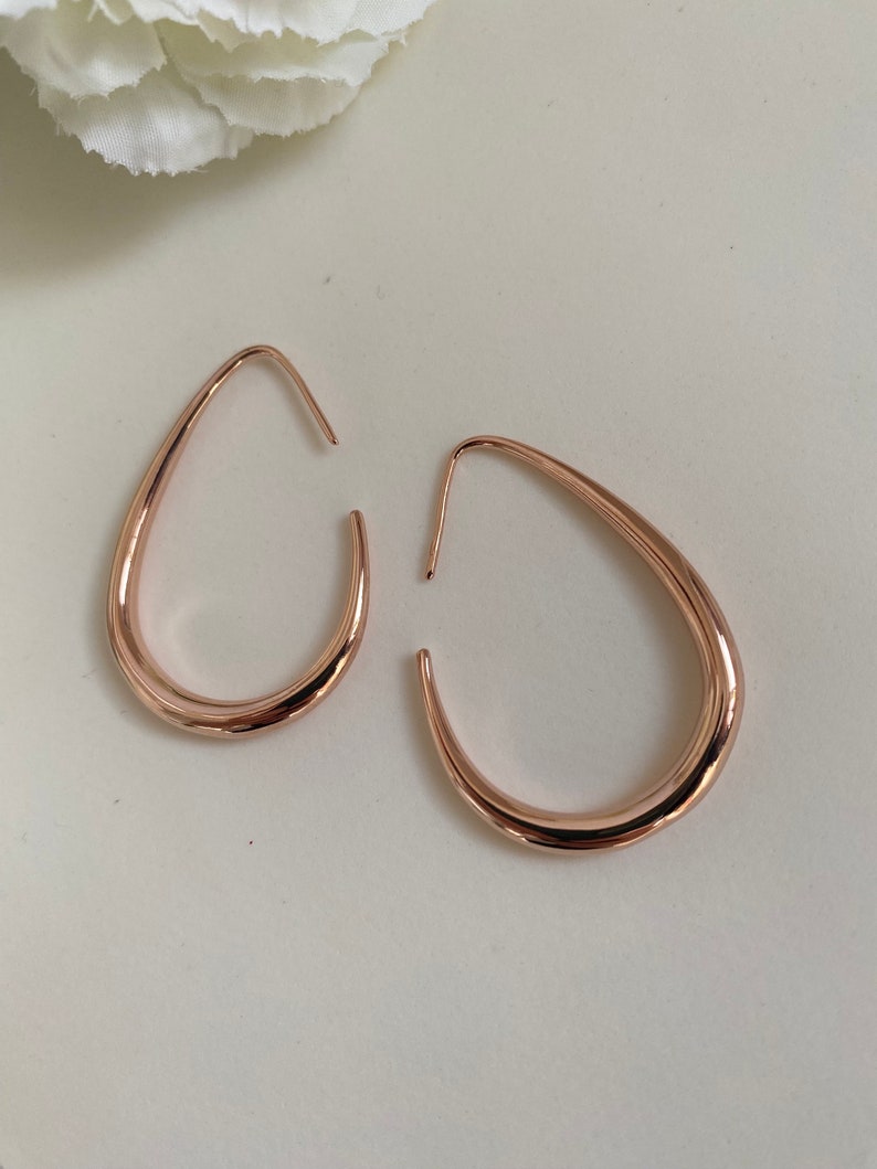 Gold-plated Teardrop hoop Earrings, Mother's day gift, Waterdrop Earrings, Large Oval Earrings, Minimalist Earring, Geometric Earrings Rose gold