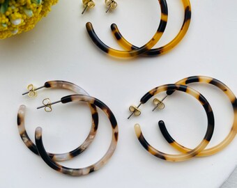 4cm Chunky Hoop Earrings, Tortoise Shell Hoop Earrings, Acetate Hoop Earrings, Resin Hoop Earrings, Lightweight Colorful Statement Hoops