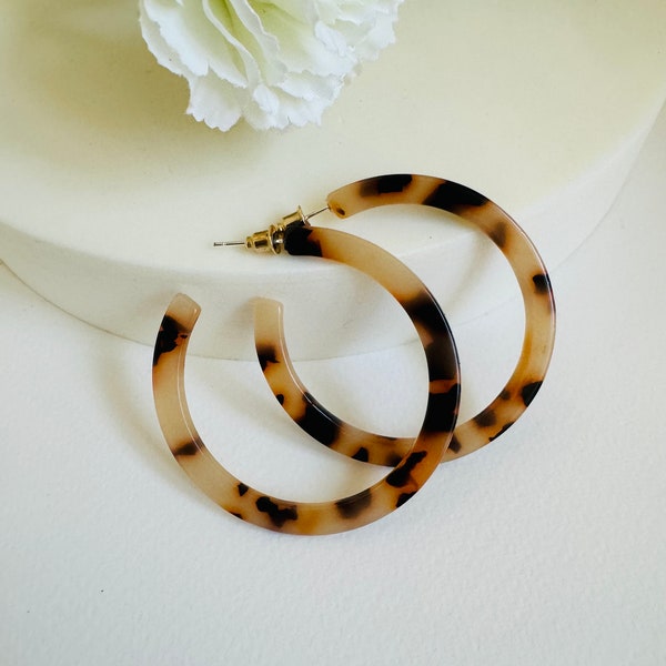 2-5cm Chunky Hoop Earrings, Tortoise Shell Hoop Earrings, Acetate Hoop Earrings, Resin Hoop Earrings, Lightweight Colorful Statement Hoops