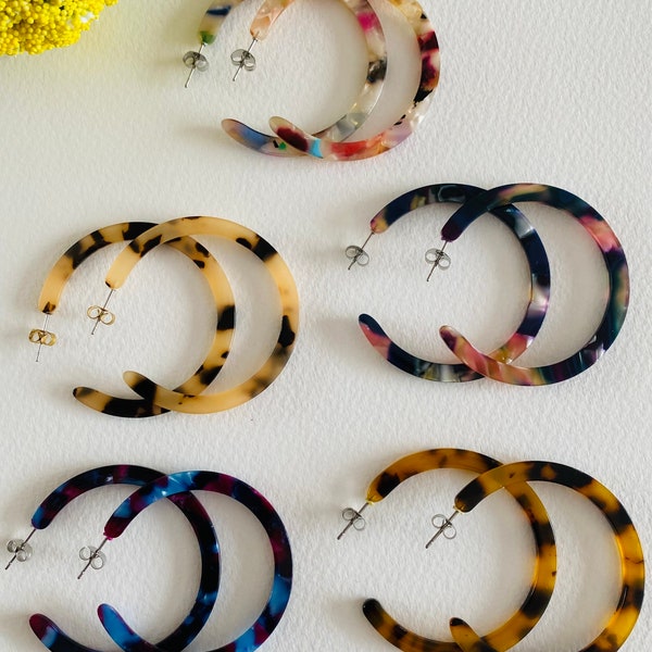 5cm Chunky Hoop Earrings, Tortoise Shell Hoop Earrings, Acetate Hoop Earrings, Resin Hoop Earrings, Lightweight Colorful Statement Hoops