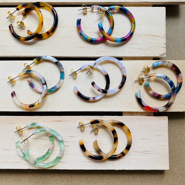 3cm Chunky Hoop Earrings, Tortoise Shell Hoop Earrings, Acetate Hoop Earrings, Resin Hoop Earrings, Lightweight Colorful Statement Hoops