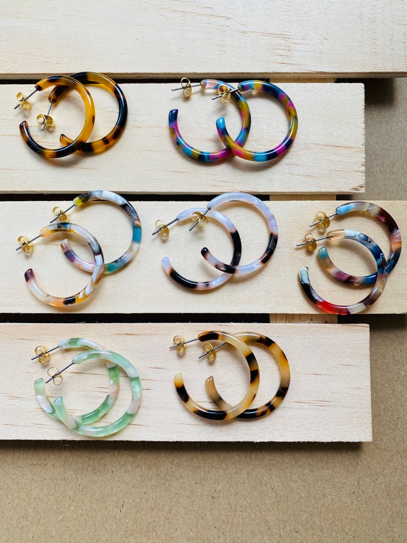 3cm Chunky Hoop Earrings, Tortoise Shell Hoop Earrings, Acetate Hoop Earrings, Resin Hoop Earrings, Lightweight Colorful Statement Hoops image 1