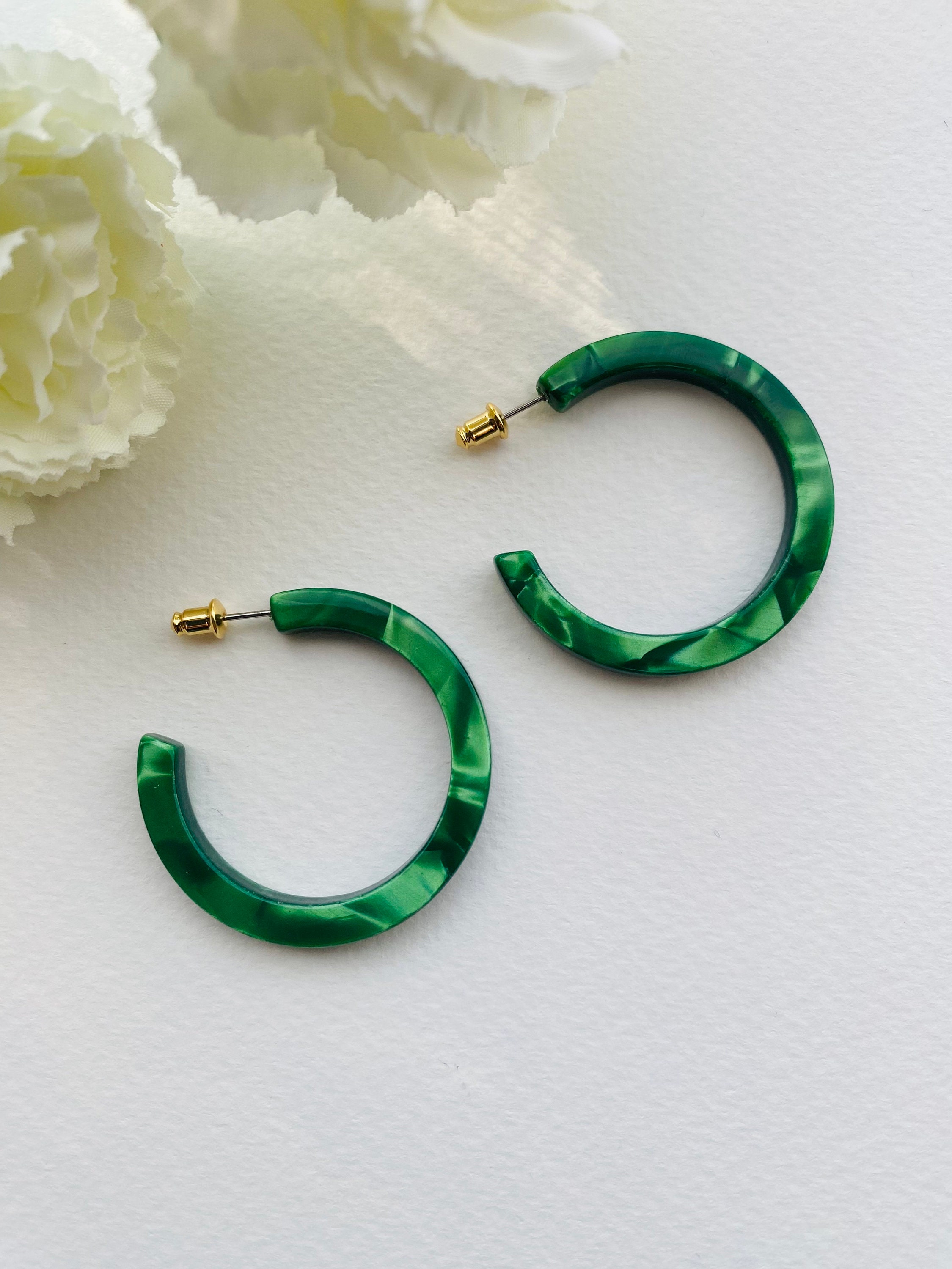 Green Hoop Earrings Etsy UK