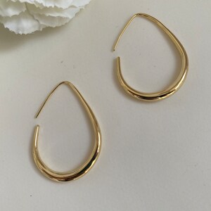 Gold-plated Teardrop hoop Earrings, Mother's day gift, Waterdrop Earrings, Large Oval Earrings, Minimalist Earring, Geometric Earrings Gold