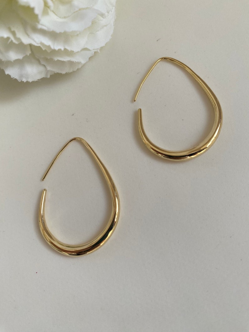 Gold-plated Teardrop hoop Earrings, Mother's day gift, Waterdrop Earrings, Large Oval Earrings, Minimalist Earring, Geometric Earrings Gold