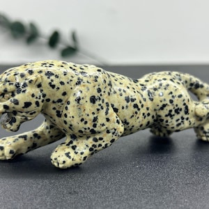 4,6'' Leopardo Esculpido em Balmatin Natural, Caveira de Cristal de Quartzo, Estátua de Leopardo, Leopardo de Cristal, Cura Reiki, Decoração para Casa, Colecionável, Presentes de Cristal 1PC