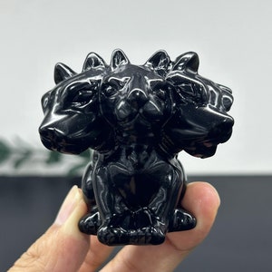 2.4&quot; Natural Obsidain Carved Cerberus,Crystal Cerberus Carving,Obsidian Cerberus,Reiki Healing，Home Decor,Collect,Christmas Gifts 1PC