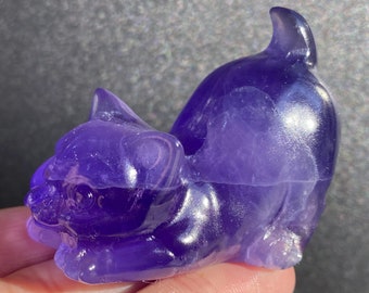 2.2&quot; Natural Rainbow Fluorite Carved Cat，Crystal Carved Cat，FluoriteCarved Cat，Crystal Healing，Crystal Cat model，Christmas Gifts