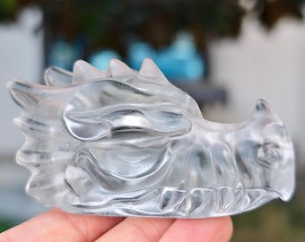 2.8" Melting Stone Carved Dragon，Clear Crystal Dragon Head Carving,Melting Stone Dragon，Home Decor，Reiki Healing Figurine，Crystal gifts 1PC