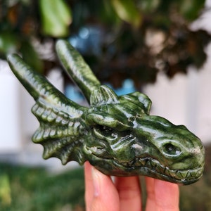 5&quot; Natural Jade Carved Dragon，Jade Dragon Head Carving,Jade Dragon，Home Decor，Healing Figurine，gifts
