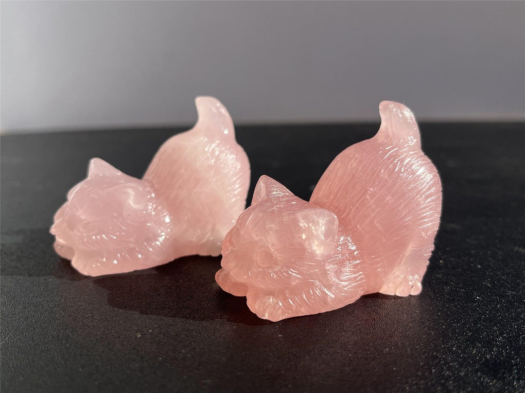2.2 Natural Rose Quartz Carved Catcrystal Cat Carving,rose Quartz Cathome Decorreiki Healing