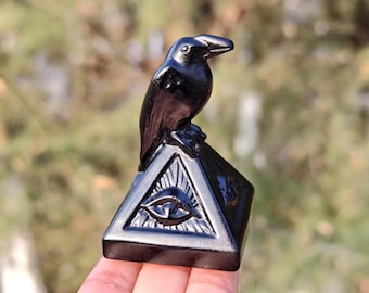Obsidian Carved Crow Statue， Devil's Eye Crows，Crystal-crafted crows,Crystal Skull Healing,Crystal Gifts 1pc