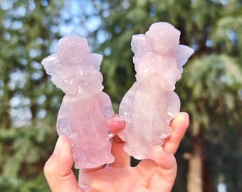 4-Inch Natural Rose Quartz Carved Angel，Crystal Angel Carving,Rose Quartz Angel，Home Decor，Reiki Healing Figurine，Christmas gifts 1PC