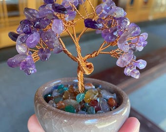 4" Natural amethyst woven money tree, lucky tree, amethyst tree, crystal decorative piece, amethyst money tree,home decoration, crystal gift