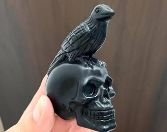 2'' Natural Hand Carved Obsidian bird Skull，Crystal Skull，bird Carved，Skull Carving，Home Decor,Crystal Healing,Christmas gift 1PC
