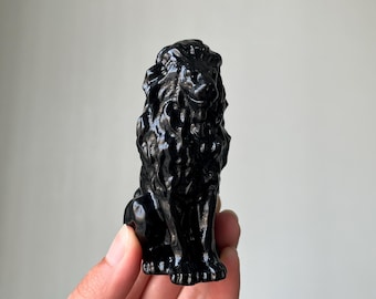 3.4" Natural Obsidain Carved Lion,Crystal Carving,Crystal Lion,Reiki Healing，Home Decoration,Crystal Collect,Christmas Gifts 1PC