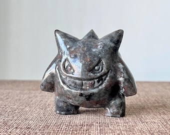 Natural Flame Stone Carved Gengar Pokemon Figurine,  Pokemon Yooperlite Gengar Sculpture,Crystal Ghost Statue, Healing Home Decor Gift