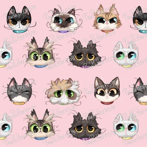 Bemalte Katzen nahtlose Muster süße Kitty Kawaii Neko illustriert Pfoten Tabby Langhaar Ragdoll persischflumpige Kätzchen