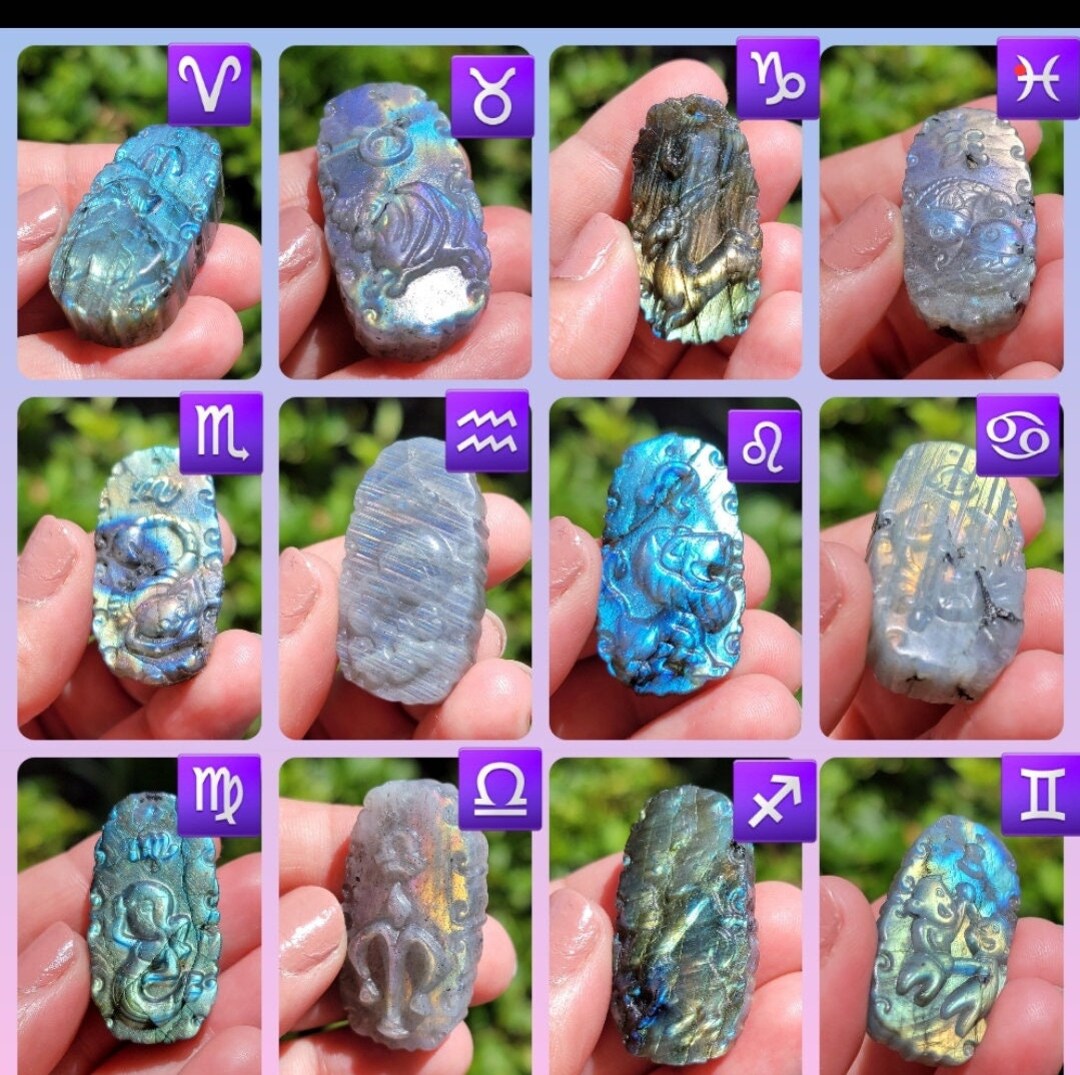 Labradorite Crystals Zodiac Sign Horoscope Carvings Etsy