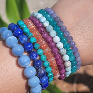 Crystal Beaded Bracelets | High Quality Gemstone Bracelets | Lapis Lazuli Larimar Tanzanite Amazonite Ruby Sunstone Opal | Jewelry Gift