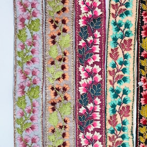 Floral Paisley Indian Embroidered Border Crafting Sewing Decorative Fabric Sari Trim Cushions Cover Trimming Ribbons Tapes | FabStitchIN