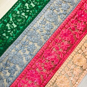 Floral Design Embroidered Multi Color Trims Sewing Crafting Border Embellishment Tape Indian Embroidered Saree Ribbon | FabStitchIN
