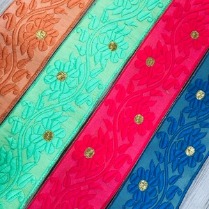 Blumenmuster Schöne Zierleisten Bestickte Borte Basteln Nähen Dekorativer Stoff Sari Bänder Bänder Zierleisten Kissenbezug Borte | FabStitchIN