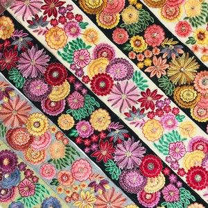 Saree Border Indian Lace Trim By The Yard, embroidered Ribbon Sari Fabric Trim-Table Runner-Art Quilt fabric trim Sari Border Silk Fabric