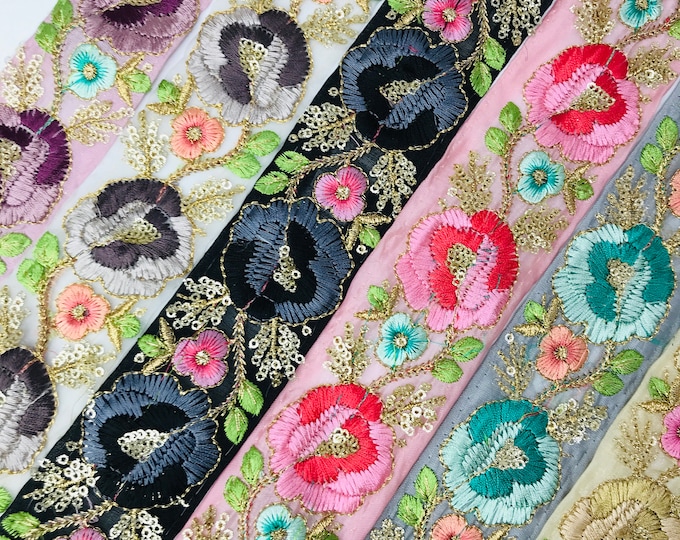 Beautiful Thread Work Trims Embellishment Tape Indian Embroidered Saree ...