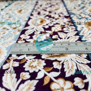 Sari Fabric Trim, Brown & White Color Thread Embroidered Saree Border for Table Runner, Lehengas, Skirts, boho junk journals, Wedding Dress