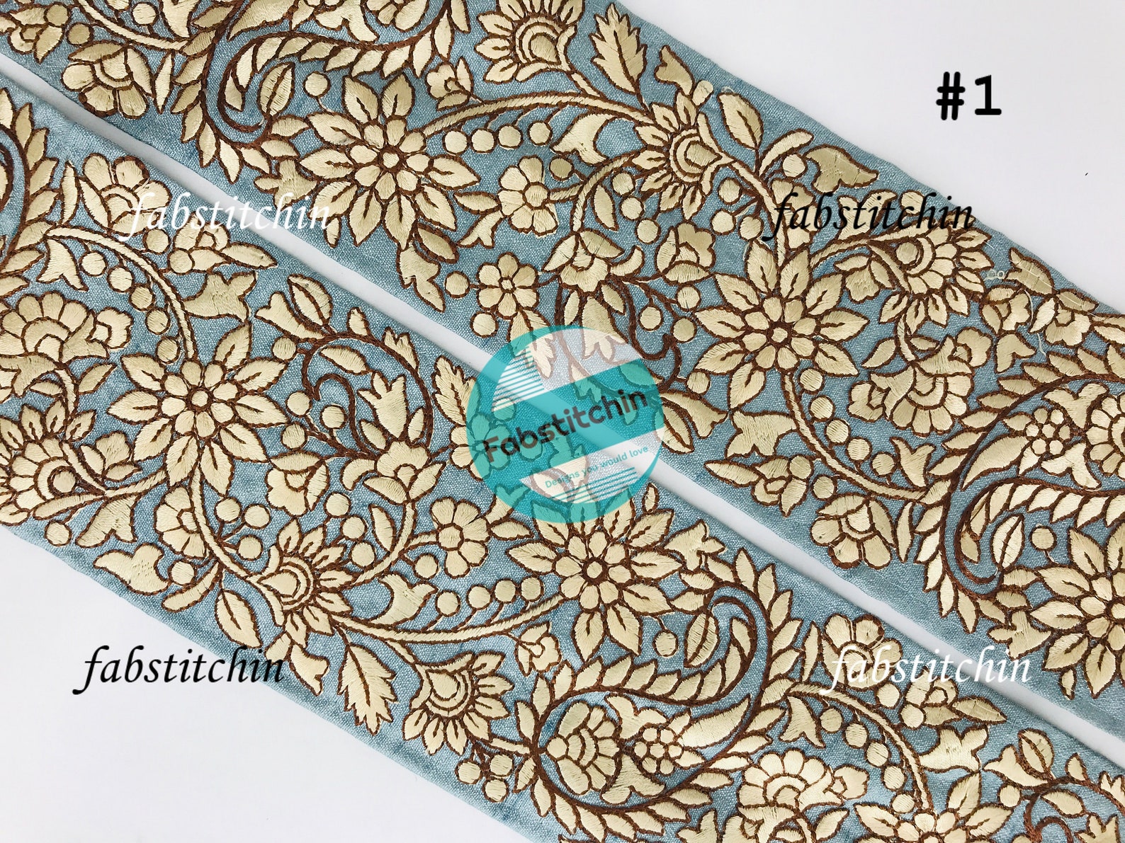 Indian Thread Embroidery Fabric Trim By the Yard Embroidered | Etsy