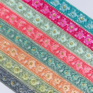 Saree Border Indian Lace Trim By The Yard, embroidered Ribbon Sari Fabric Trim-Table Runner-Art Quilt fabric trim Indian Sari Border Fabric