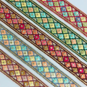 Embroidered Indian Trim By The Yard Indian Fabric Trim Sari Border Craft Ribbon Sari Fabric Trimming Sewing Tape, Costume trim Silk Ribbons