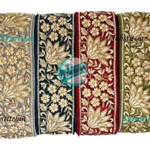 Floral Design Sari Fabric Trim By The Yard, Embroidered Saree Trim, Sari Border Lehenga Fabric Dupatta Lace, Indian Silk Fabric Trim Ribbon