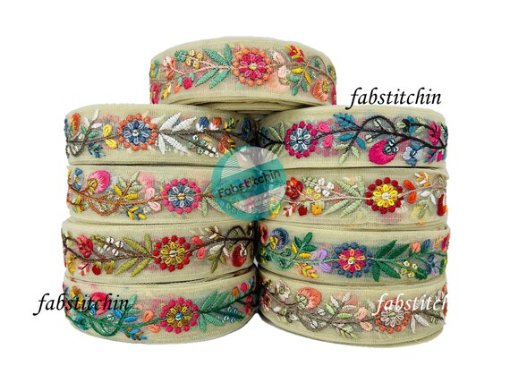 9 Yards Wholesale Multi Color Floral Embroidered Fancy Lace Net Fabric Trim Ribbon for Boho Clothing wedding Dress Sari Border Indian Trim Etsy UK
