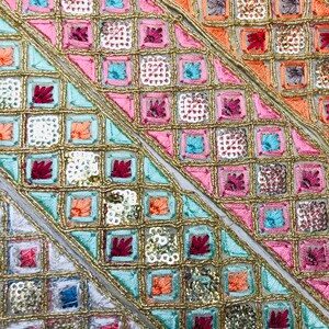 Sari fabric Beautiful Floral Trims Embellishment Tape Indian Embroidered Ribbon Sewing Crafting Border Beige Organza Fabric | FabStitchIN
