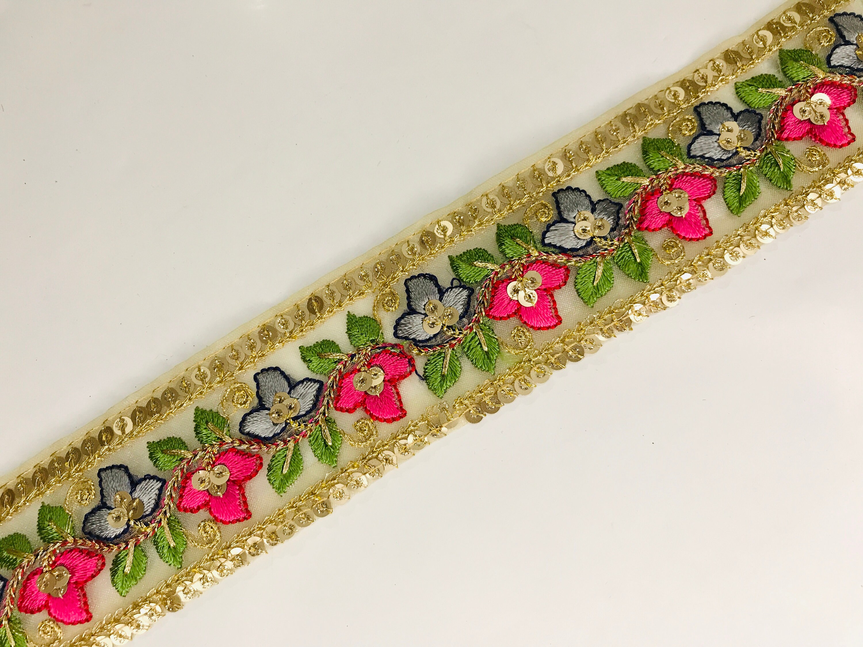Floral Embroidered Net Fabric Border, Ribbons, Laces, Trims From India ...