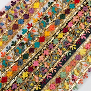 Net Fabric Saree Border Indian Lace Trim By The Yard, Sari Fabric Trim, Table Runner, Art Quilt fabric trim ,Sari Border, Silk Fabric Ribbon