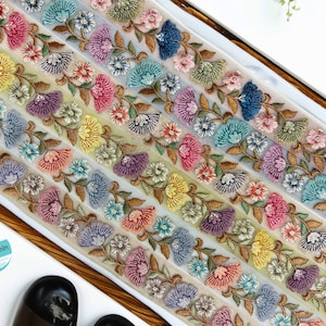 Floral Net Fabric Embroidered Indian Lace Trim By The Yard, Embroidered Ribbon Sari Fabric Trim-Table Runner-Sari Border Silk Fabric