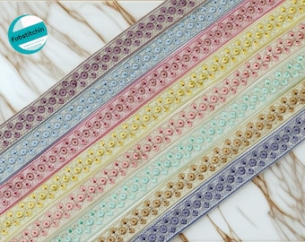 1.25 Inches Embroidered Net Ribbon Floral Lace Trim Multicolor Sewing Craft Decorative Border Sold By Yard