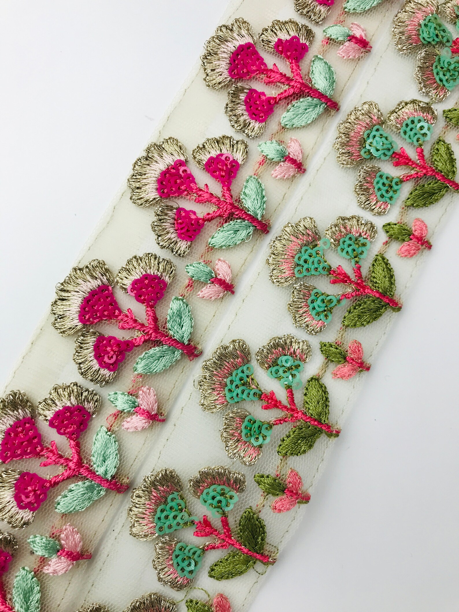 Multi Color Floral Embroidered Net Fabric Border Ribbons - Etsy