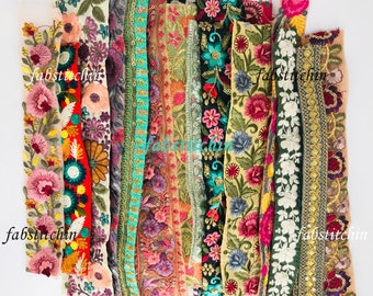 LOT PURE SILK Vintage Sari REMNANT Fabric 7 Pcs 1 ft Green #ABDB8 